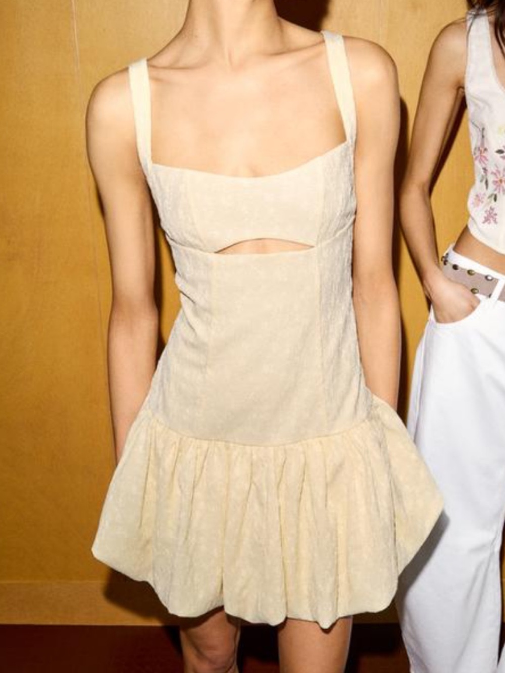 Zara Cream Sleeveless Cutout Mini Dress